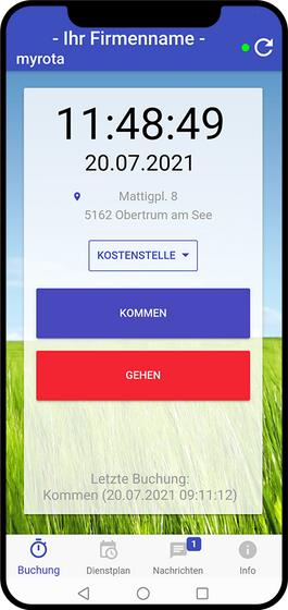 Arbeitszeiterfassung am Smartphone mit Kommen und Gehen Buttons