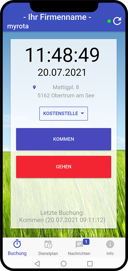 Arbeitszeitaufzeichnung am Smartphone mit Kommen und Gehen Buttons